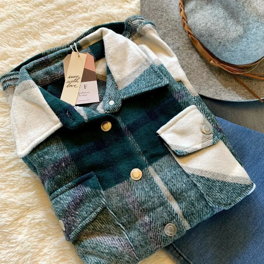 New Plaid Flannel Shacket Shirt Jacket - Picture 4 of 5